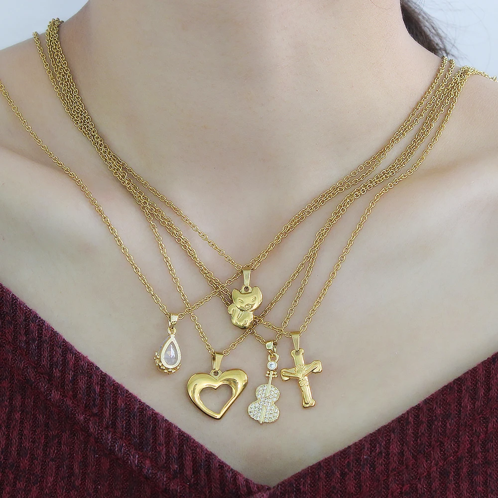 

Cross Heart Flower Dragonfly Abacus Cat Pendant Necklaces for Men and Women Stainless Steel Jewelry YS102