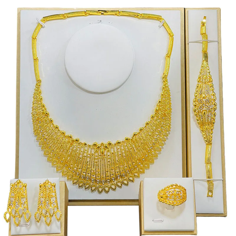 

24K Necklace Set Bracelet Earring Ring Jewelry Four Set CHD20840
