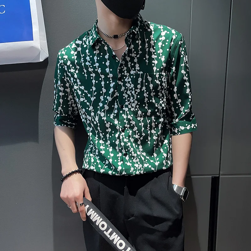 

2022 Printing Men Summer Half Sleeve Casual Shirts/Male Slim Fit lapel Social Party Nightclub Tuxedo Men Clothing Tops Shirt 3XL