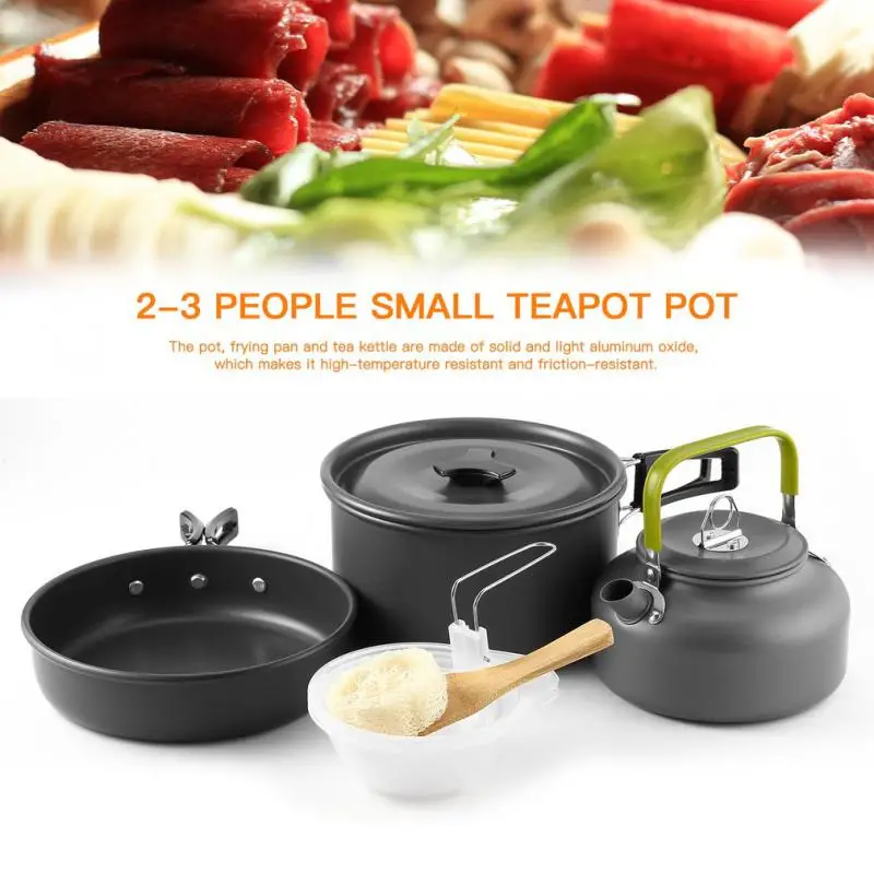 

9 Pcs Ultra-light Picnic Set Outdoor Camping Hiking Backpacking Cooking Cookware Set Bowl Pots Gripper Kettle Frypan 2-3 Persons