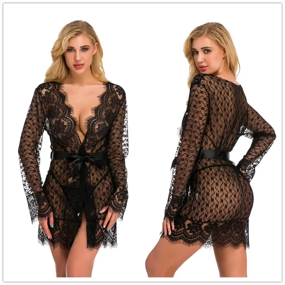 

Женский кружевной топ на бретельках и шорты, атласный Шелковый комплект нижнего белья с халатиком, пижама, одежда для сна, Прозрачное платье...