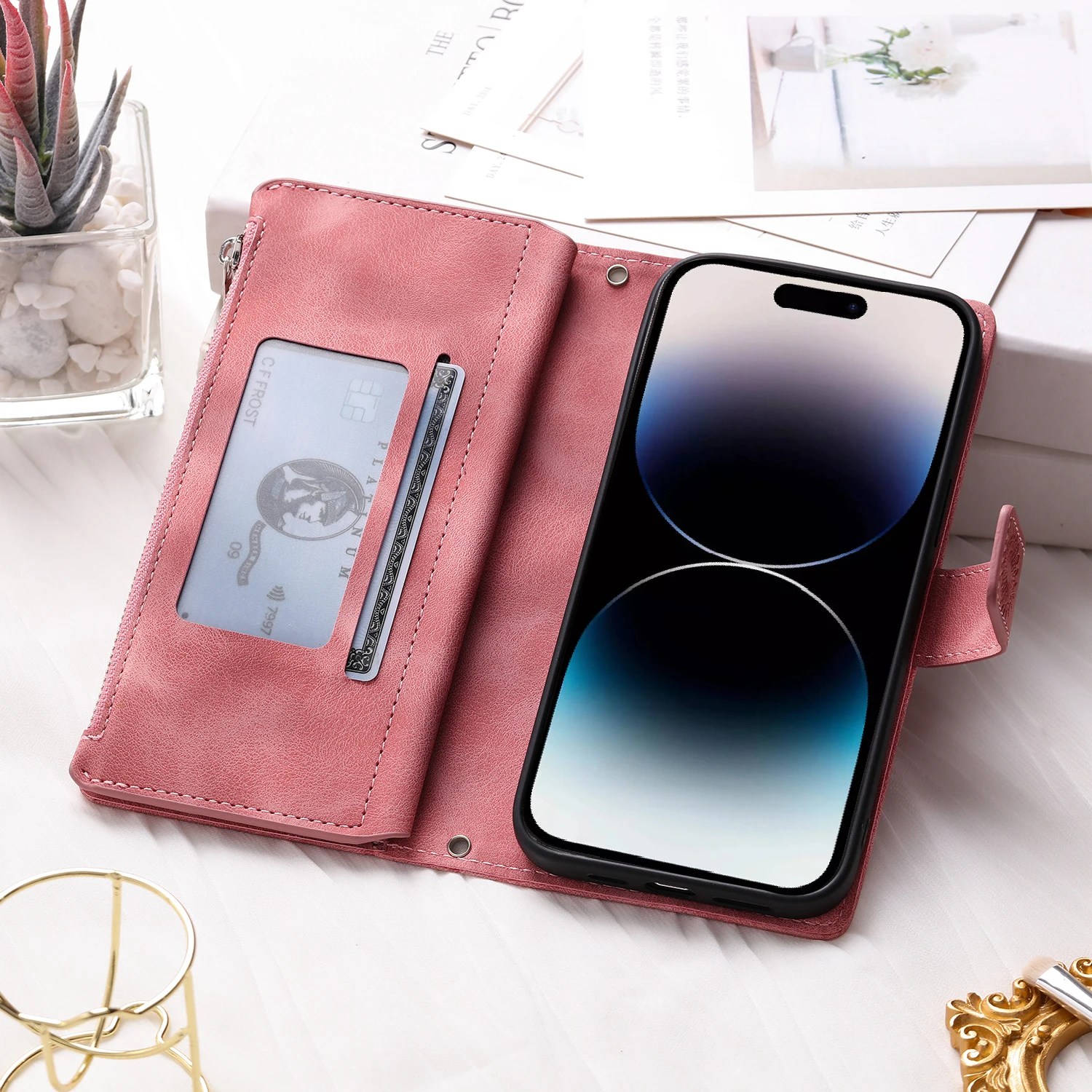 Lanyard Flip Leather Case for iPhone 14 14Plus 14Promax 13 12 12pro 12mini 11 Xsmax XR 7 8Plus 6s Zipper Wallet Multi Card Cover