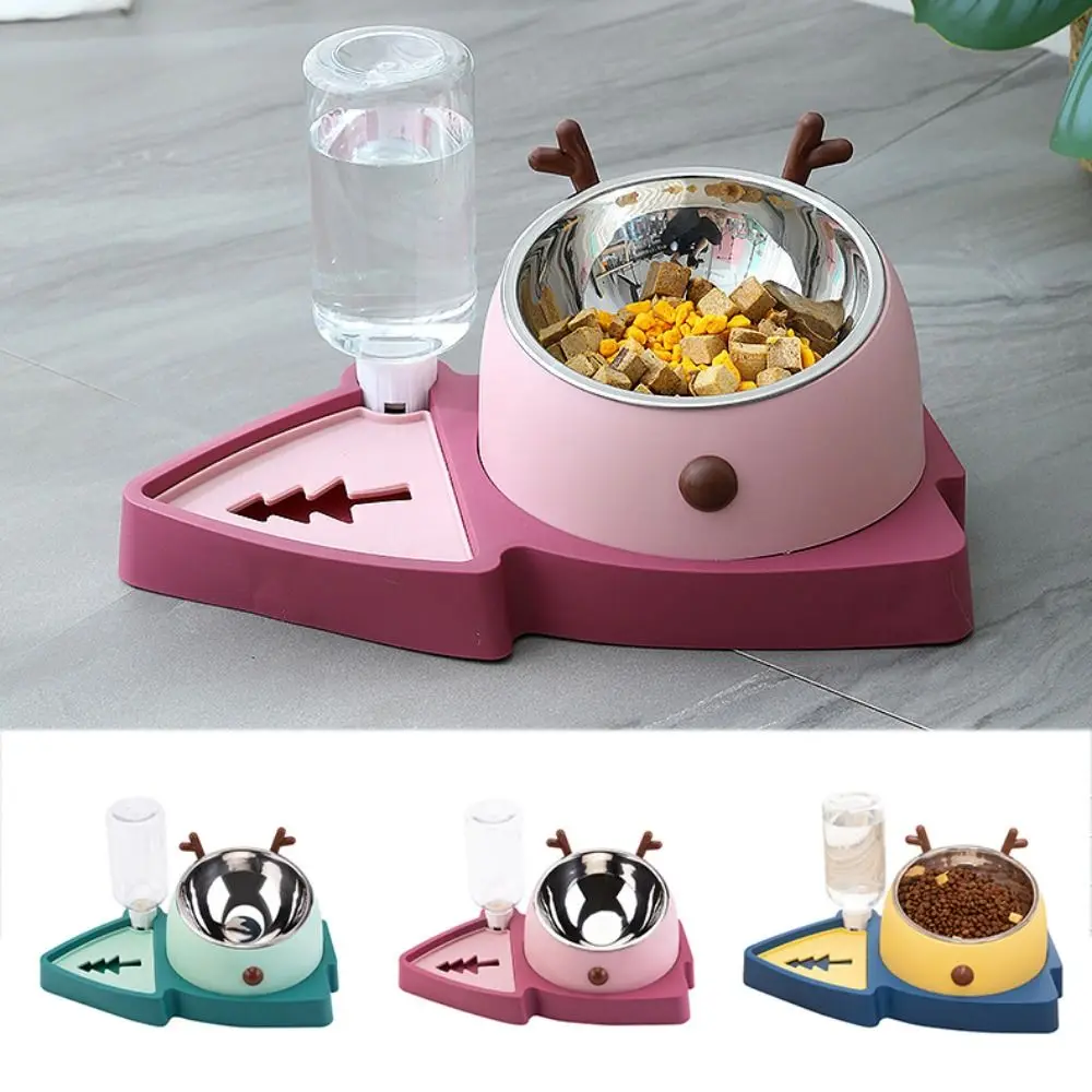 

1 шт. домашняя миска для кошачьего корма с оленями, автоматическая миска для кошачьего корма с защитой от удушения, не влажная, не скользящая, стандартный диспенсер для еды