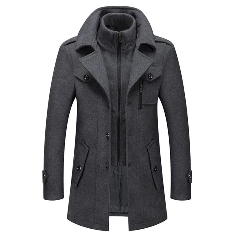 

Men's Wool Jacket Winter Autumn Mens Long Windproof Wool Coat Casual Thick Slim Fit Jacket Male Overcoat