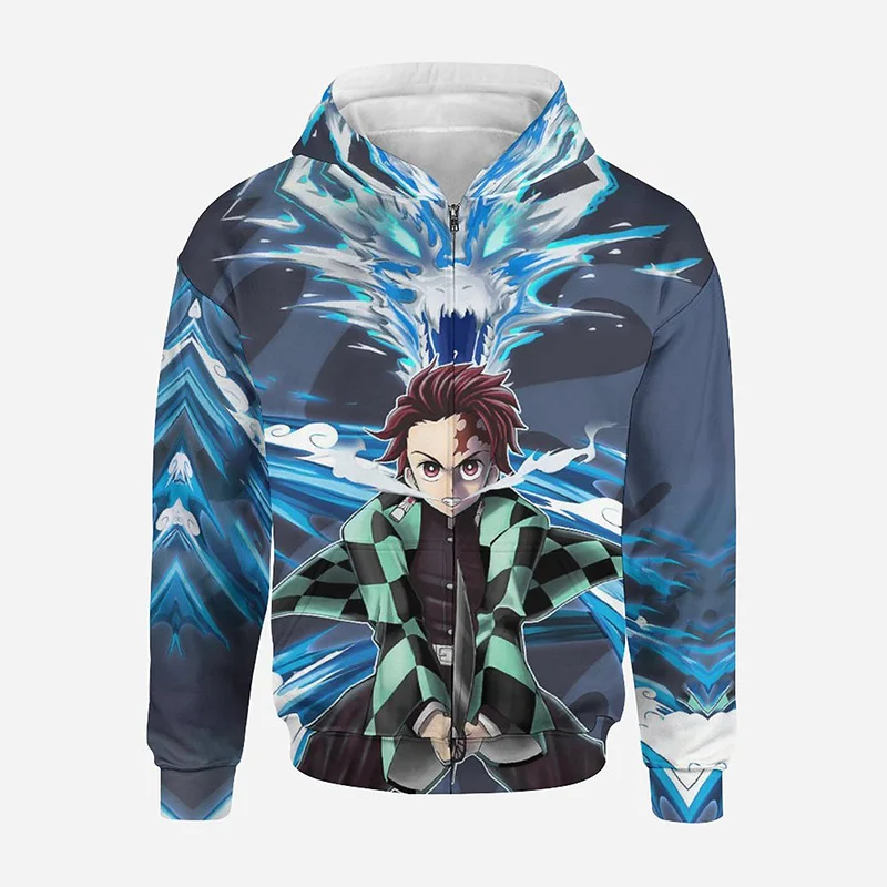 

Толстовка с капюшоном для мужчин и женщин, свитшот с 3D принтом, рассекающий демонов, на молнии, худи, Модный пуловер в стиле Харадзюку