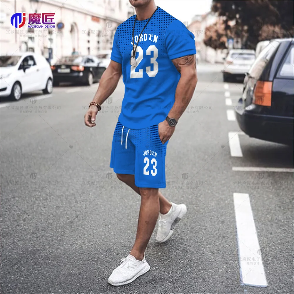 Men's Summer Mesh Hip-Hop Basketball T-Shirt 23 Printed Men's Suits Sportswear Streetwear Shorts + Tops 2-Piece Set