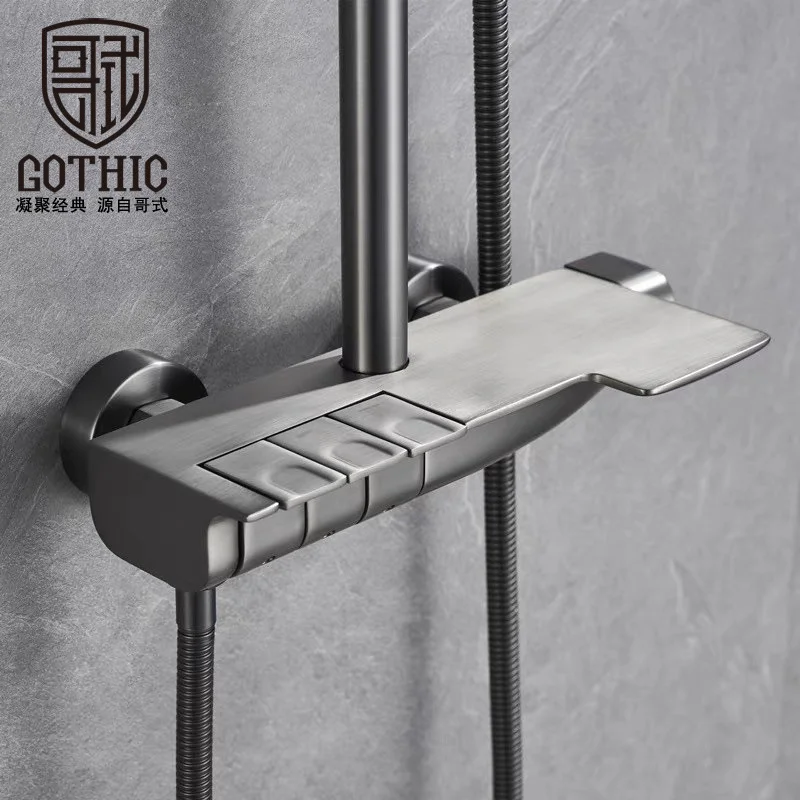 

Gothic Gun Grey Button Piano Shower Set Brass Bathroom Black Silver Shower Faucet System Household Cold&Hot Water Mixer Tap