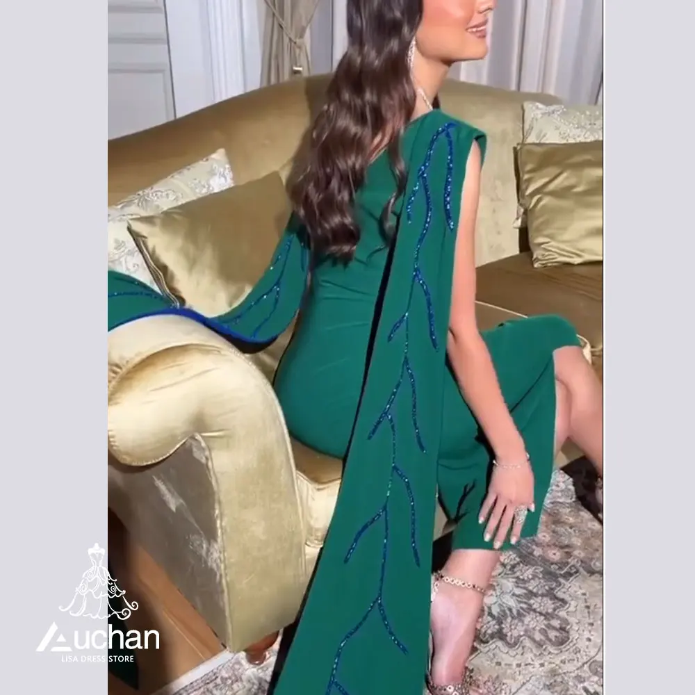 

Auchan Lisa Green O-Neck Prom Dress Shawl Sleeve Ankle Length Evening Dress Summer Elegant Wedding Party Gowns For Women 2023