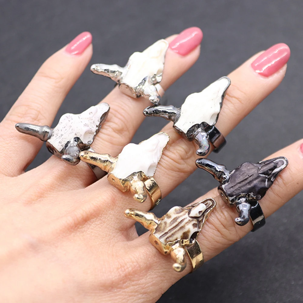

1pc Bull Head Skull Shaped Ring Resin Material Wedding Bands 6Colors 25x26mm Size Adjustable Love Classic Personality Decoration