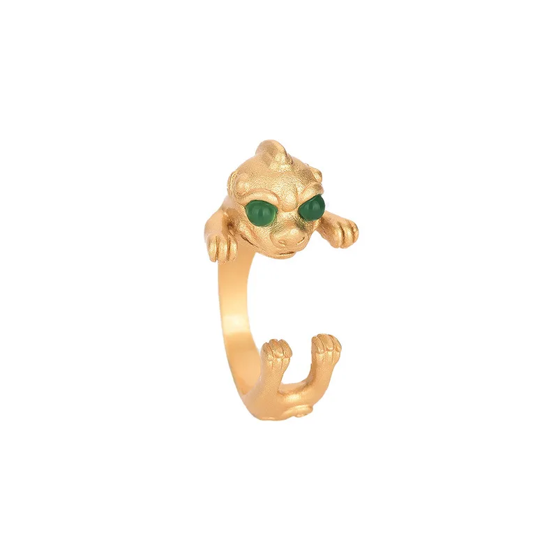 

Green Jade Dog Rings Natural Charms Accessories Gemstones Jewelry 925 Silver Adjustable Ring Gifts Vintage Women Amulets