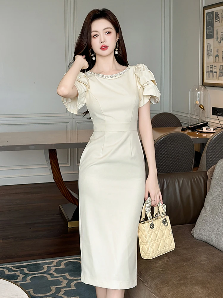 Женское Деловое платье элегантное облегающее OL с рукавами-фонариками в стиле