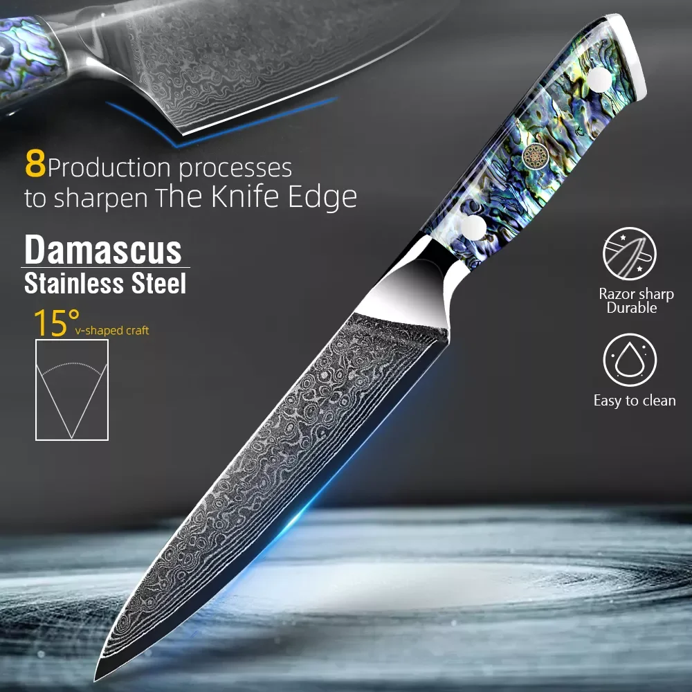 

5inch Utility Knife 67 Layers Damascus Steel Lasting Sharp Boning Knife Abalone shell handle Ham Knife Fille Steak Knives