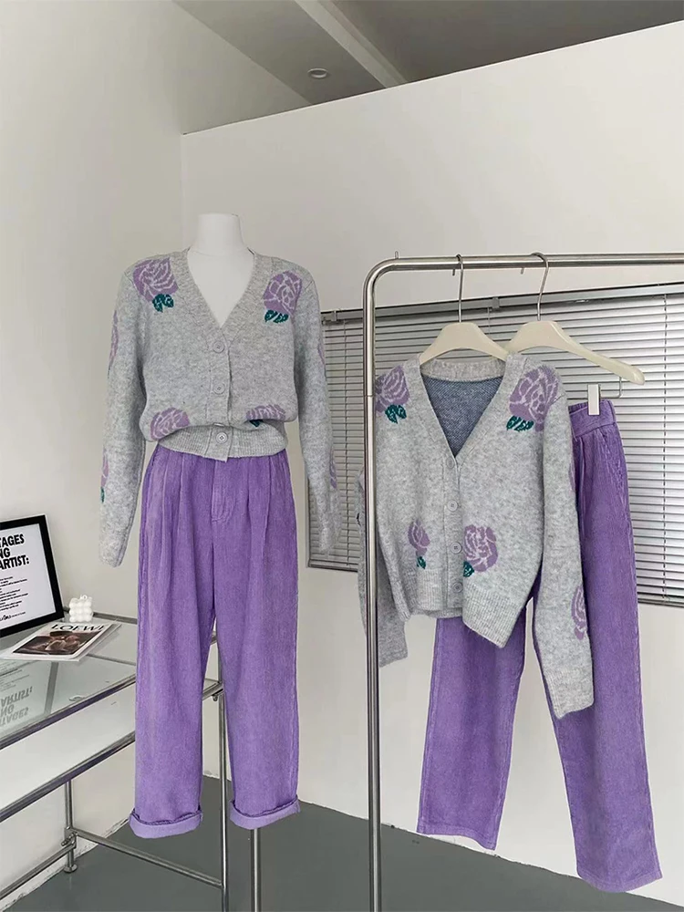 

Женский трикотажный кардиган с V-образным вырезом и широкими штанинами