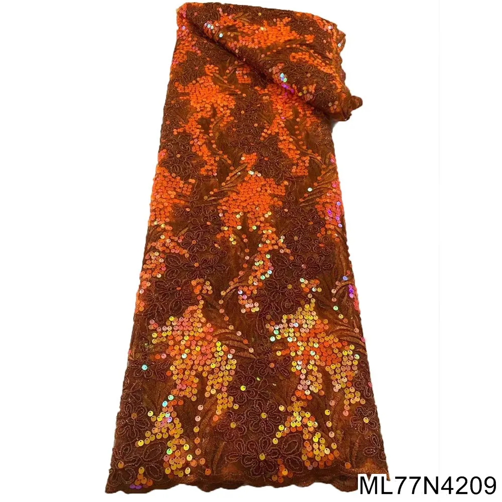 2022 Brown African French Tulle Lace 9 Colors High Quality Nigerian Embroidery Glitter Sequins Fabric ML77N42