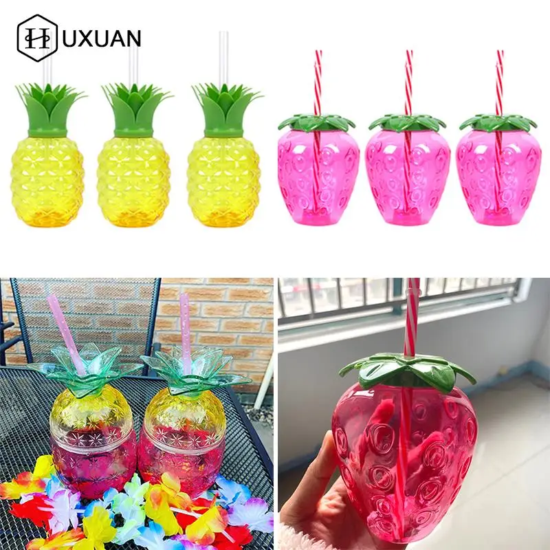 Spring Strawberry Straw Water Bottle Portable Pineapple Plas