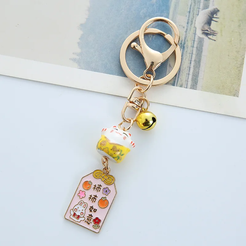 

14 Styles New Japanese Cute Ceramics Lucky Cat KeyChains Car Bag Decor Water Sound Bell Pendent Charm key chain accessories