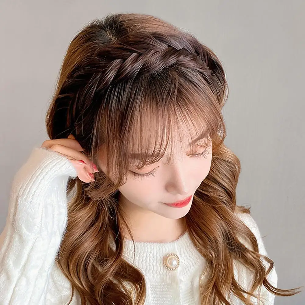 Искусственная повязка на голову нескользящая в виде рыбьей косы ободок для волос