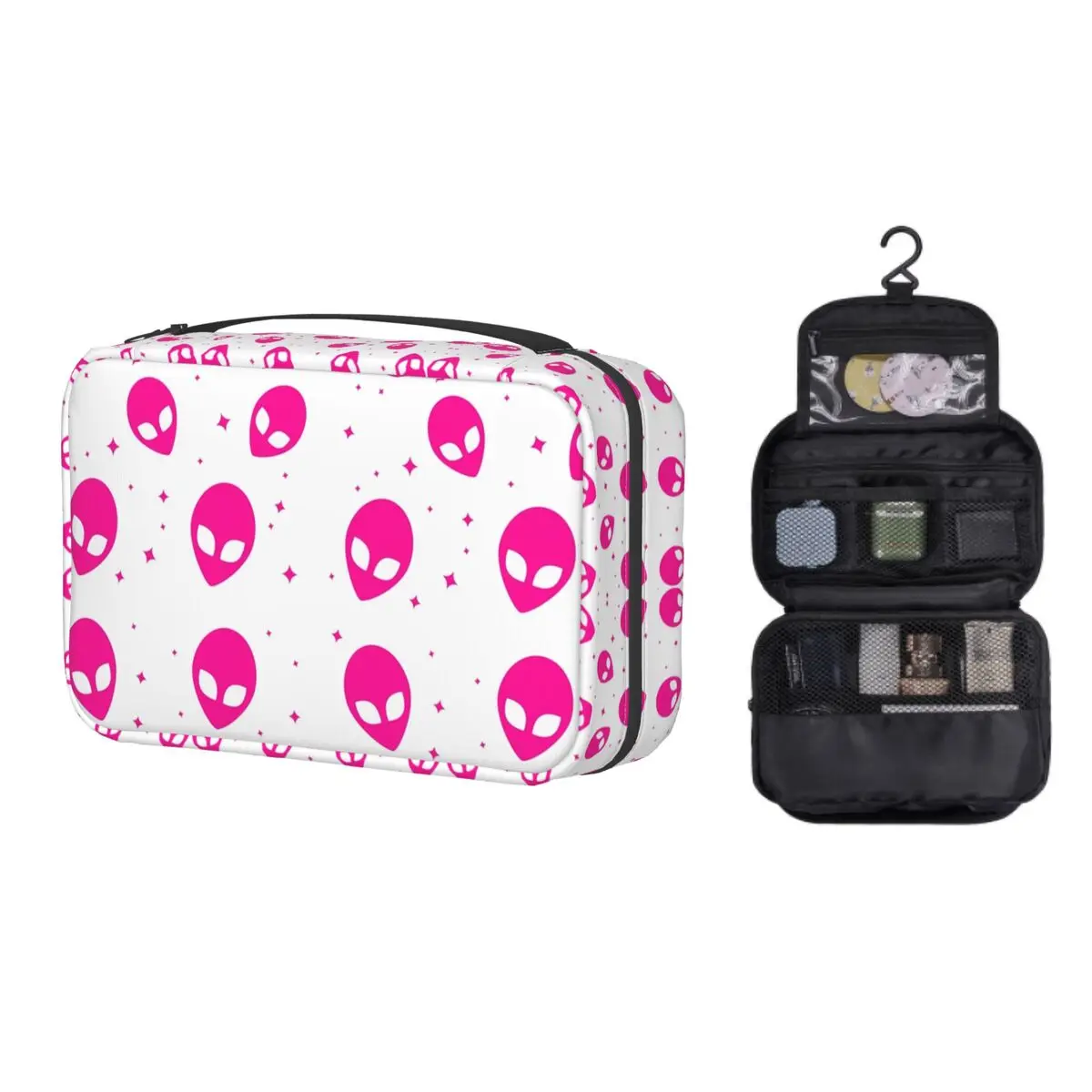 

Женская розовая и белая косметичка, дорожный косметический Органайзер, кавайная научная фантастика, НЛО, космическая подвесная фотосумка