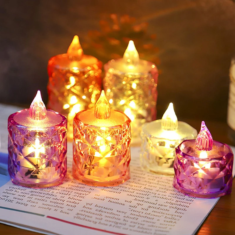 

3/6pcs LED Flameless Candles Acrylic Transparent Candles Light Random Colors Romantic Wedding Birthday Party Decorative Lamps