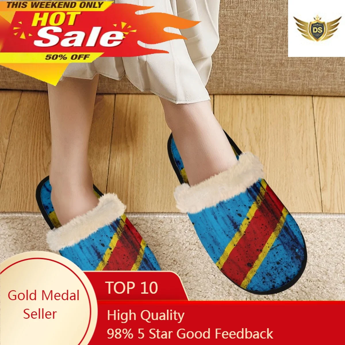 Зимние плюшевые хлопковые тапочки с синим флагом Конго легкие домашние модная