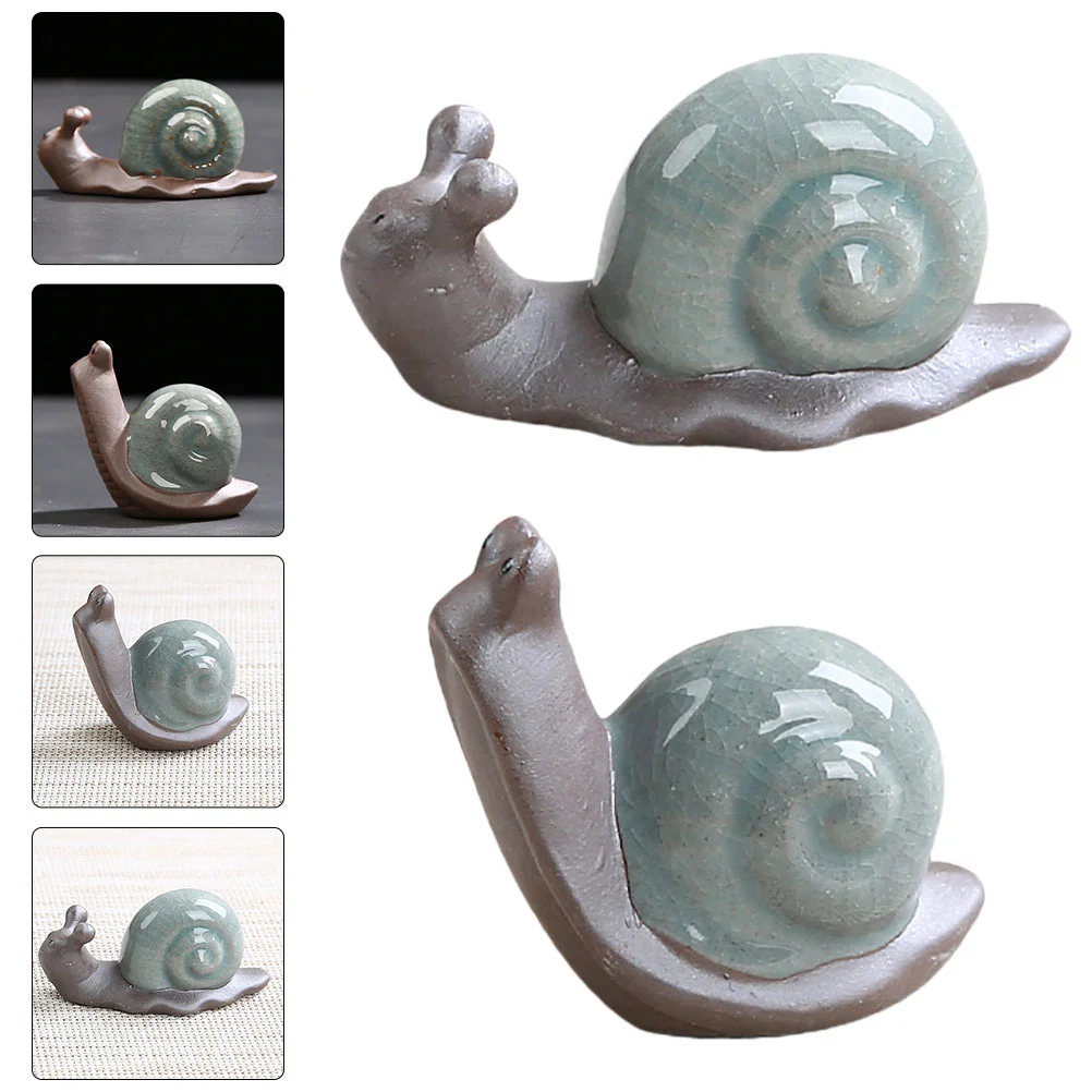 

2 Pcs Miniature Snail Figures Outdoor Statues Retro Snail Decor Turtle Figurine Ornaments Decorate Porcelain Animal Statue