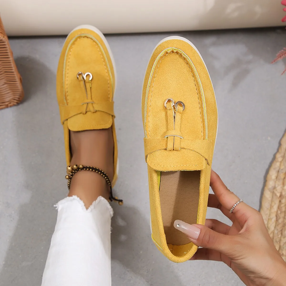 

Women Loafers Slip on Ladies Flats Brand High Quality Spring Autumn Casual Flat Shoes Leather Cashmere Single Shoes Plus Size 42