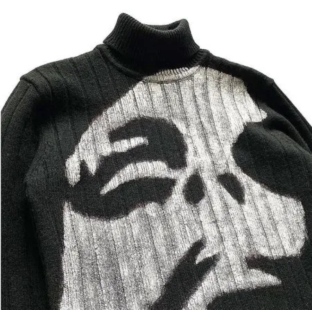 Женский свитер с высоким воротником теплый пуловер длинным рукавом и портретом в