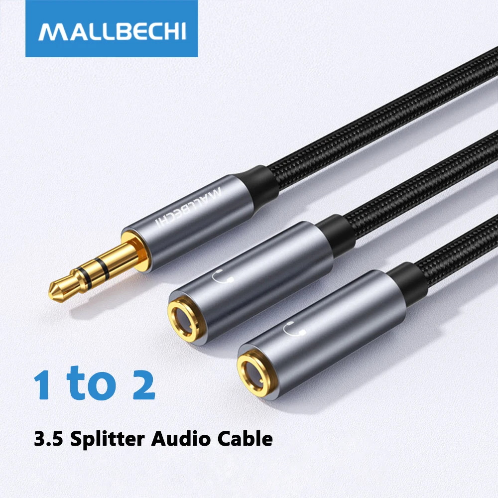 

MALLBECHI 3.5mm Aux Cable 3.5 Splitter Audio Cable for Xiaomi Laptop Computer 3.5 Male to 2Jacks Female Audio Extension Cable