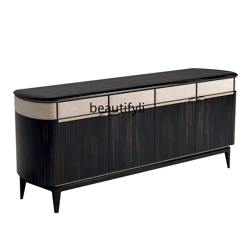 

yj Italian-Style Light Luxury Sideboard Cabinet Post-Modern Ebony Paint Hong Kong-Style High-End Restaurant Storage Locker