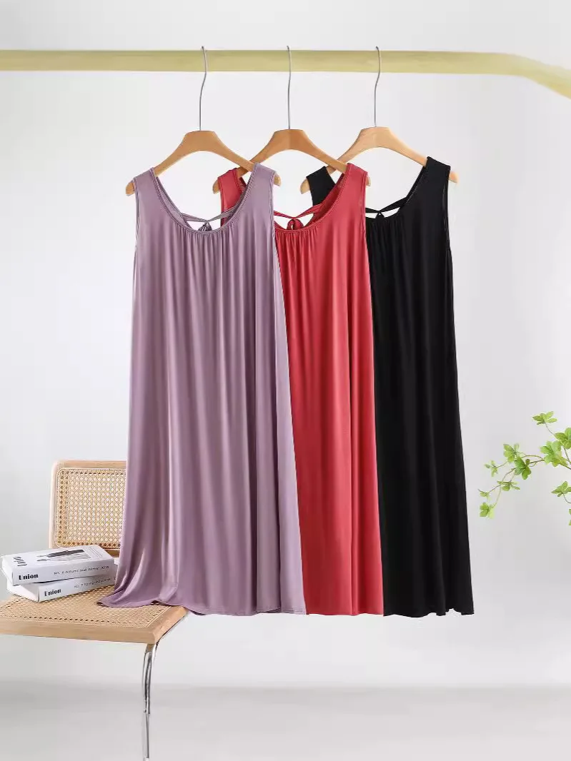 Платье женское из модала с открытой спиной свободная Ночная рубашка без рукавов