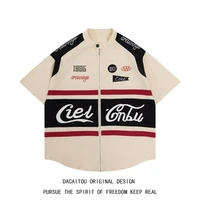 hiphop racing suit short sleeved shirt mens summer tide brand european and american high street motorcycle wind half sleeve top