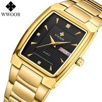 2022 wwoor square men watch luxury automatic week date gold stainless steel waterproof quartz wrist watch male relogio masculino