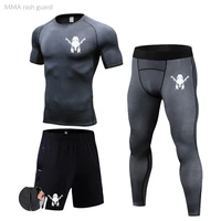 spartan mens gym running wear summer short sleeve compression sportswear suit for fitness sports tight jogging set track suit
