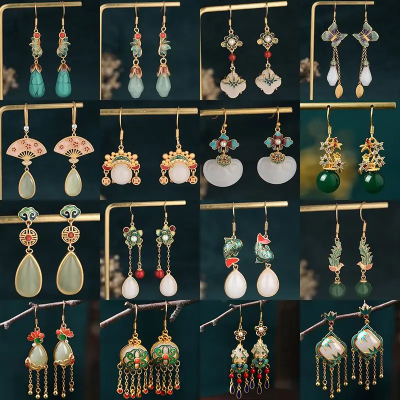 

Vintage Earrings for Women Chinese Style Court Dangle Drop Earring Cheongsam Hanfu Jewelry