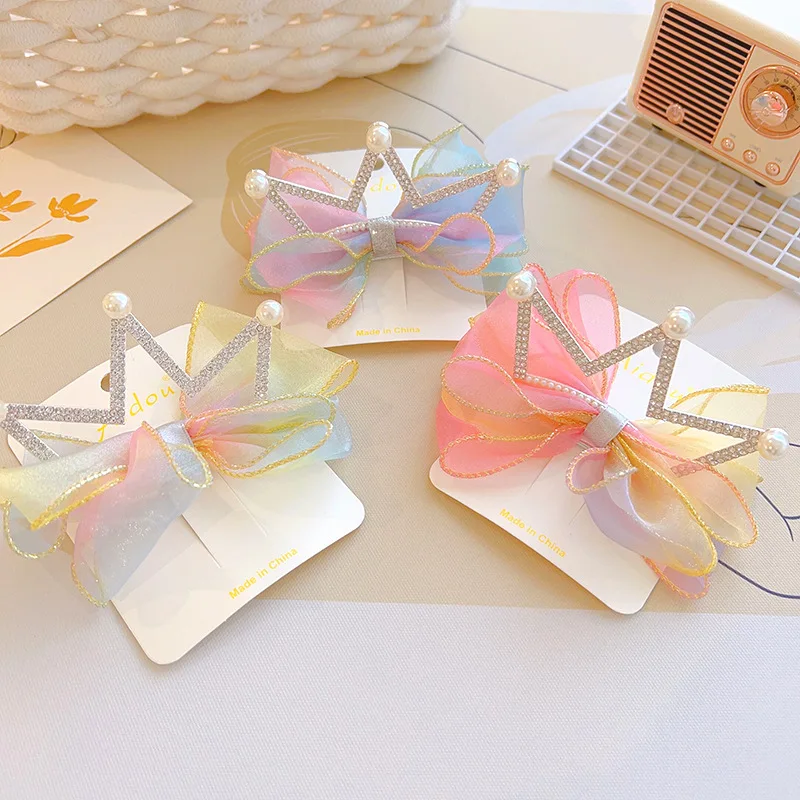 

Bow Crown Girl Hair Accessories Baby Three-dimensional Headdress Princess Hairpin Children Bow Hairpin Headwear Cute Hairpin