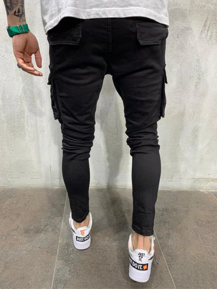 Men's Jeans Slim Fit Super Skinny Pocket High Quality Fashion Sweatwears Hip Hop Trousers Jogger Pencil Pants