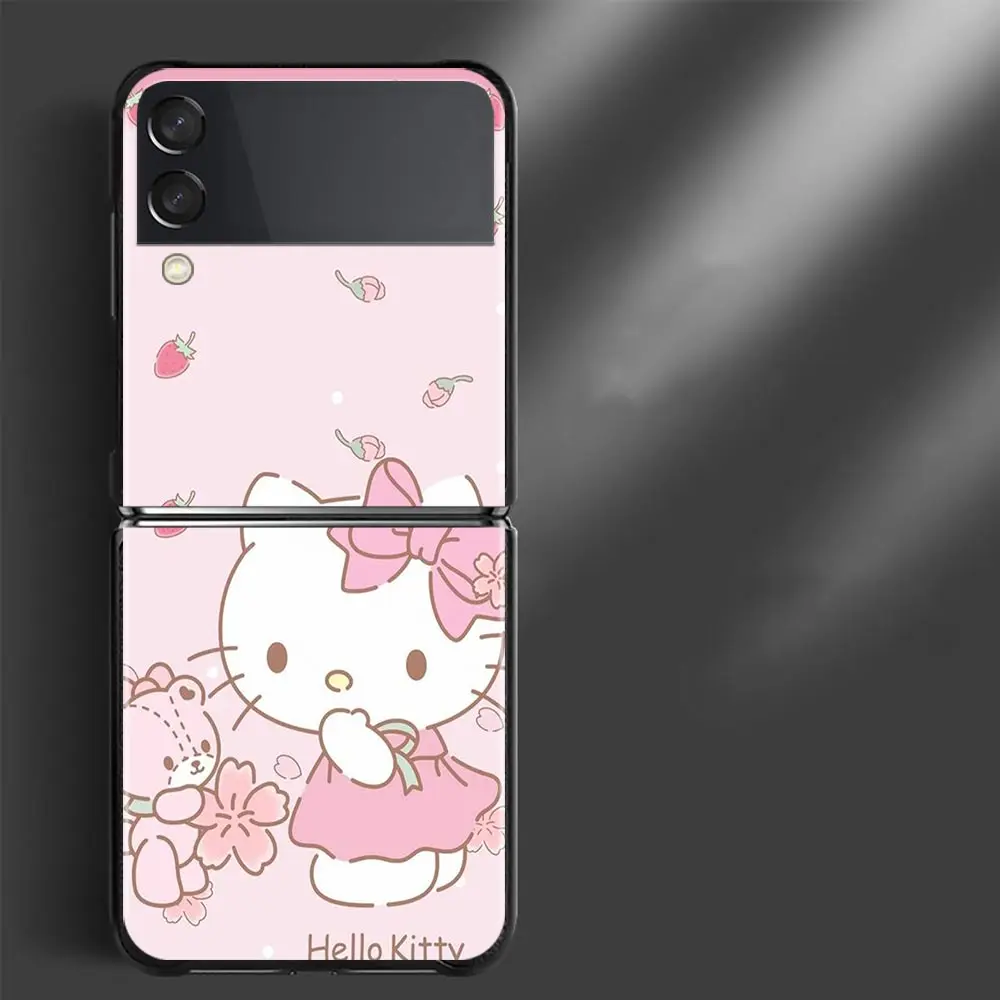 Розовый Стильный чехол с цветочным рисунком Hello Kitty для Samsung Galaxy Z флип-чехол