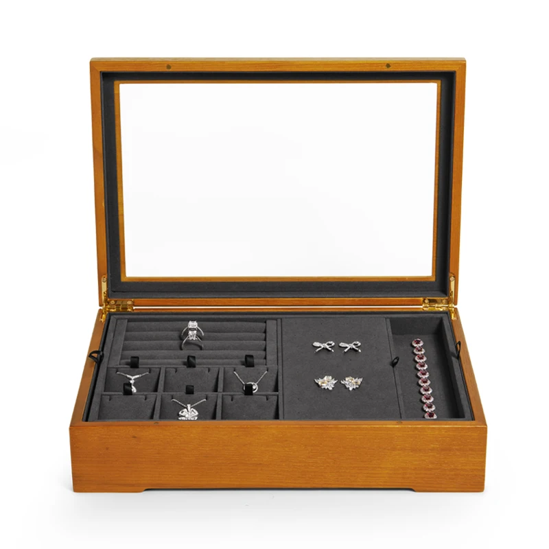 Oirlv Newly 2 Layers Multi-function Solid Wood Jewelry Organizer Box for Stud Earrings Necklace Bracelet Jewelri Display Case