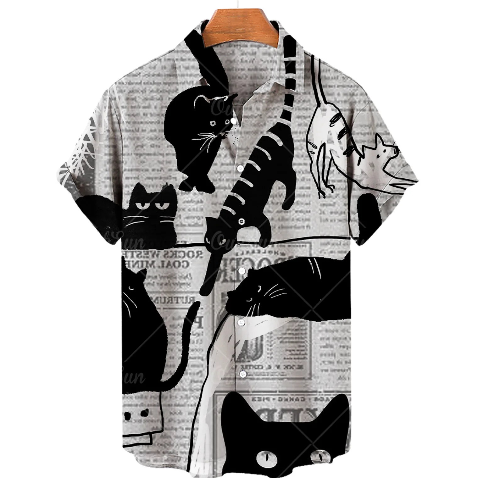 

Summer Men's Shirt Hawaiian Beach Short Sleeve Shirt Cat Element 3D Printing Button Shirt Personalized Holiday Shirt