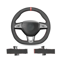 diy custom soft black suede steering wheel cover for skoda octavia 2015 2019 fabia kodiaq citigo superb