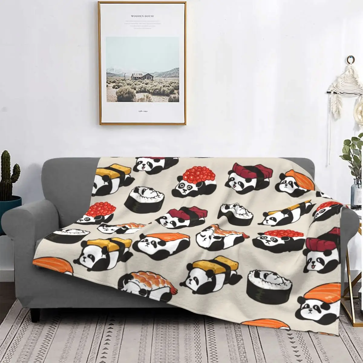 

Blanket Spring Autumn Warm Flannel Bamboo Cartoon Throw Blankets for Sofa Home Bed Bedspread Soft Fleece Panda And Eucalyptus