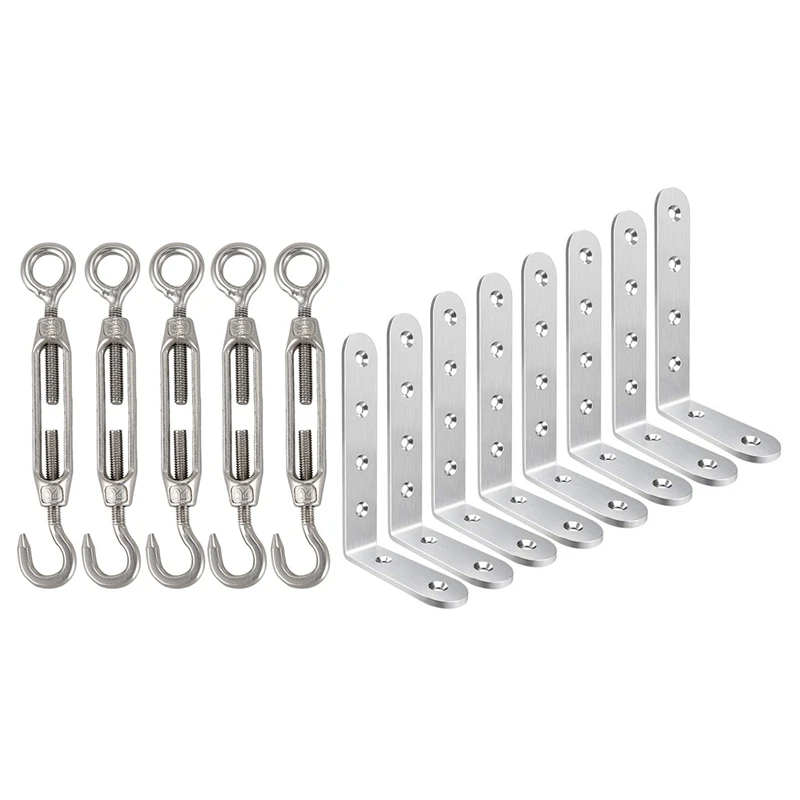 

8Pcs Corner Brackets 3 X 5 Inch,Right Angle Bracket 304 Stainless Steel Over Screws & 5Pcs M4 Stainless Steel 304 Hook And Eye T