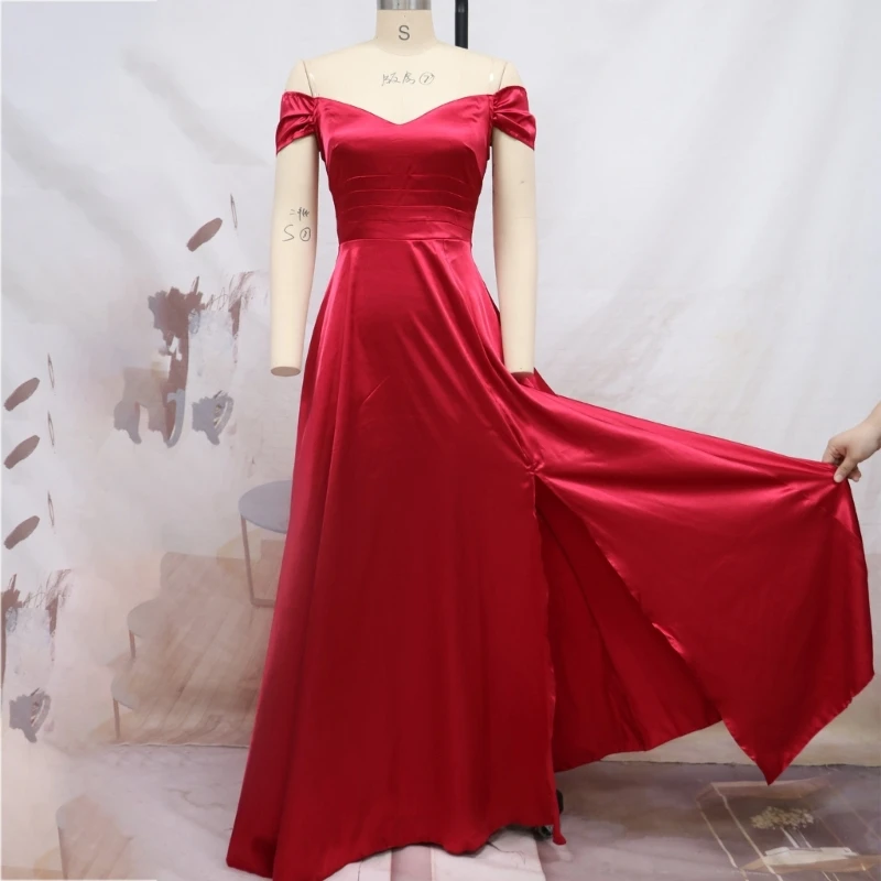 

New style Sexy Women Summer Off Shoulder Evening Party Dress Empire Waist High Split Gown