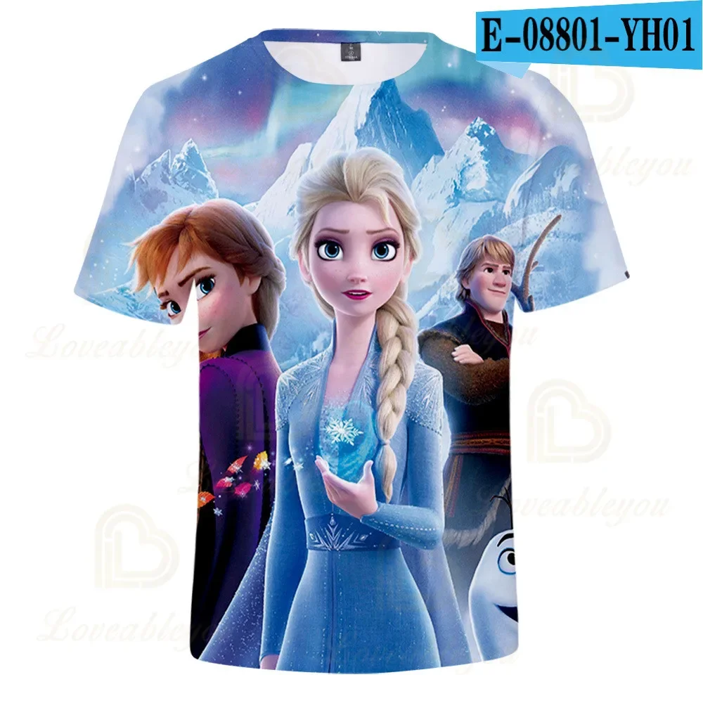 Летняя футболка для маленьких девочек Волшебная мультяшная Анна Эльза хлопковая