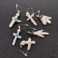natural freshwater pearl pendants irregular cross shaped jewelry diy making necklace earrings chicken paw shape charms accessory