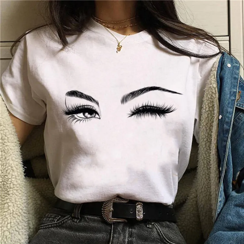 

Shiny Eyelash Graphic Women T-shirt Eye Shadow Grunge Shirts Harajuku Fashion Tshirt Tops Tee Female Oversized T-shirt Women