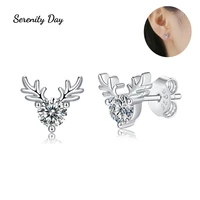 serenity day 925 sterling silver d color 0 6 ct a pair moissanite antlers earrings fine jewelry white gold plated stud earrings
