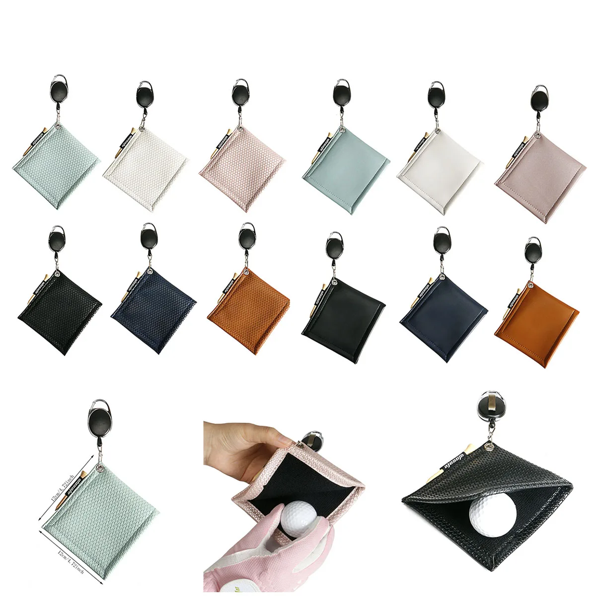 Golf Ball Club Head Cleaning Towel Square Mini With Retractable Keychain Buckle Clean Towel