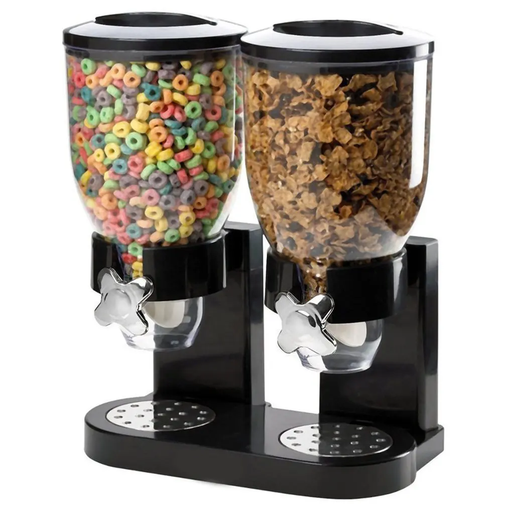 Kitchen Indispensable Dry Food Dispenser Single Weight and Double Control Breakfast Cereal Oatmeal Rice Bucket Storage Tool