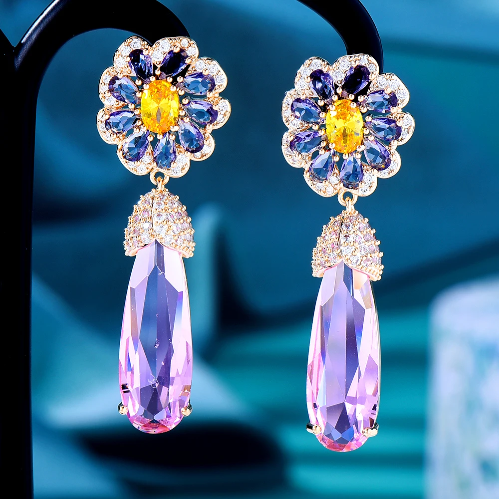 

Soramoore Famous Brand Green Purpel CZ Maxi Statement Drop Earrings For Women Wedding Party Bohemia pendientes mujer moda 2022